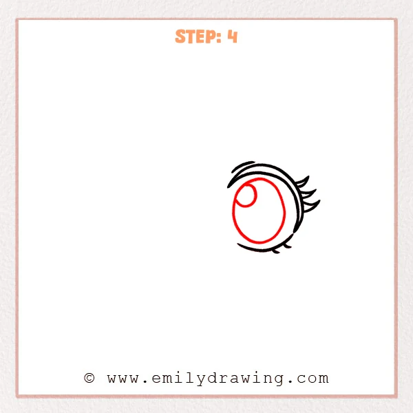 how to draw an anime eyes - Step 4: A large iris oval and a small highlight circle are added inside the cartoon eye.